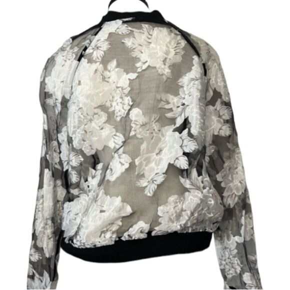 Piace black and white sheer floral zippered jacket size Large - Picture 2 of 8